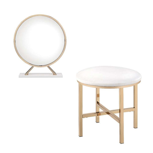 ACME Furniture - Midriaks Mirror & Stool - Synthetic Leather - White & Gold - AC00723 view 1