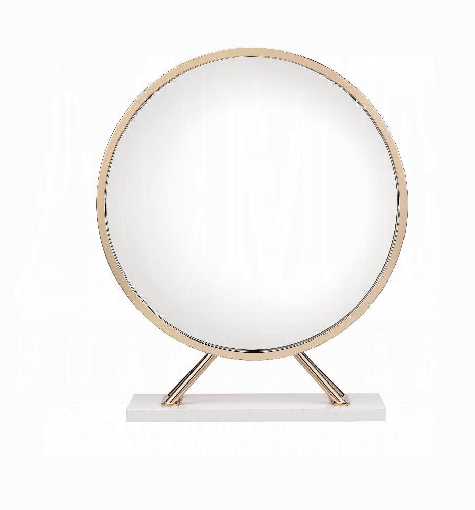 ACME Furniture - Midriaks Mirror & Stool - Synthetic Leather - White & Gold - AC00723 view 2