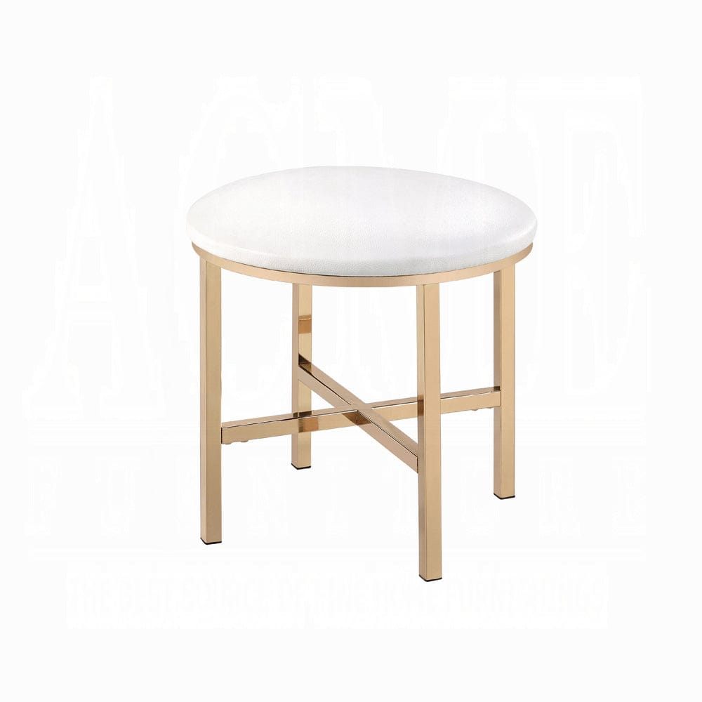 ACME Furniture - Midriaks Mirror & Stool - Synthetic Leather - White & Gold - AC00723 view 3