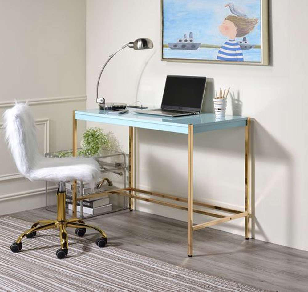 ACME Furniture - Midriaks Writing Desk w/USB - Baby Blue & Gold - OF00023 view 5