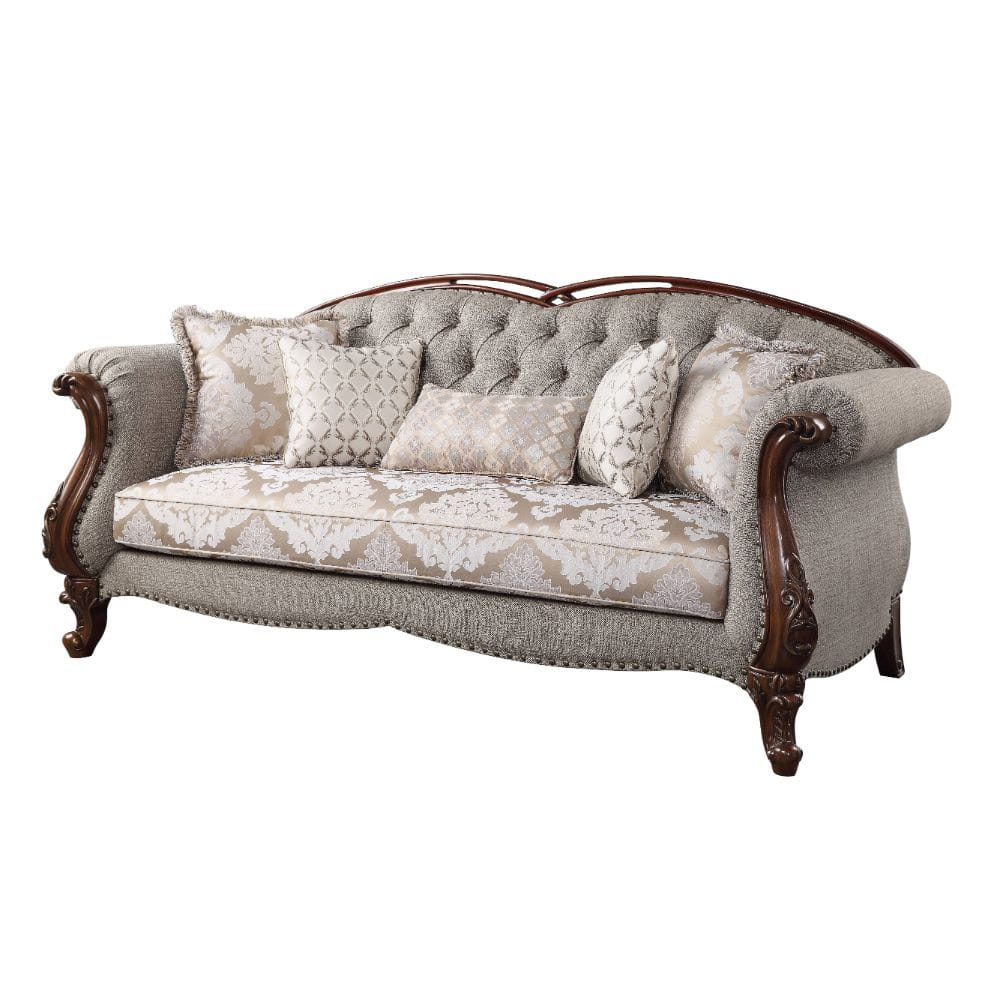 ACME Furniture - Miyeon - Sofa w/5 Pillows - Fabric & Cherry - 55365 view 1