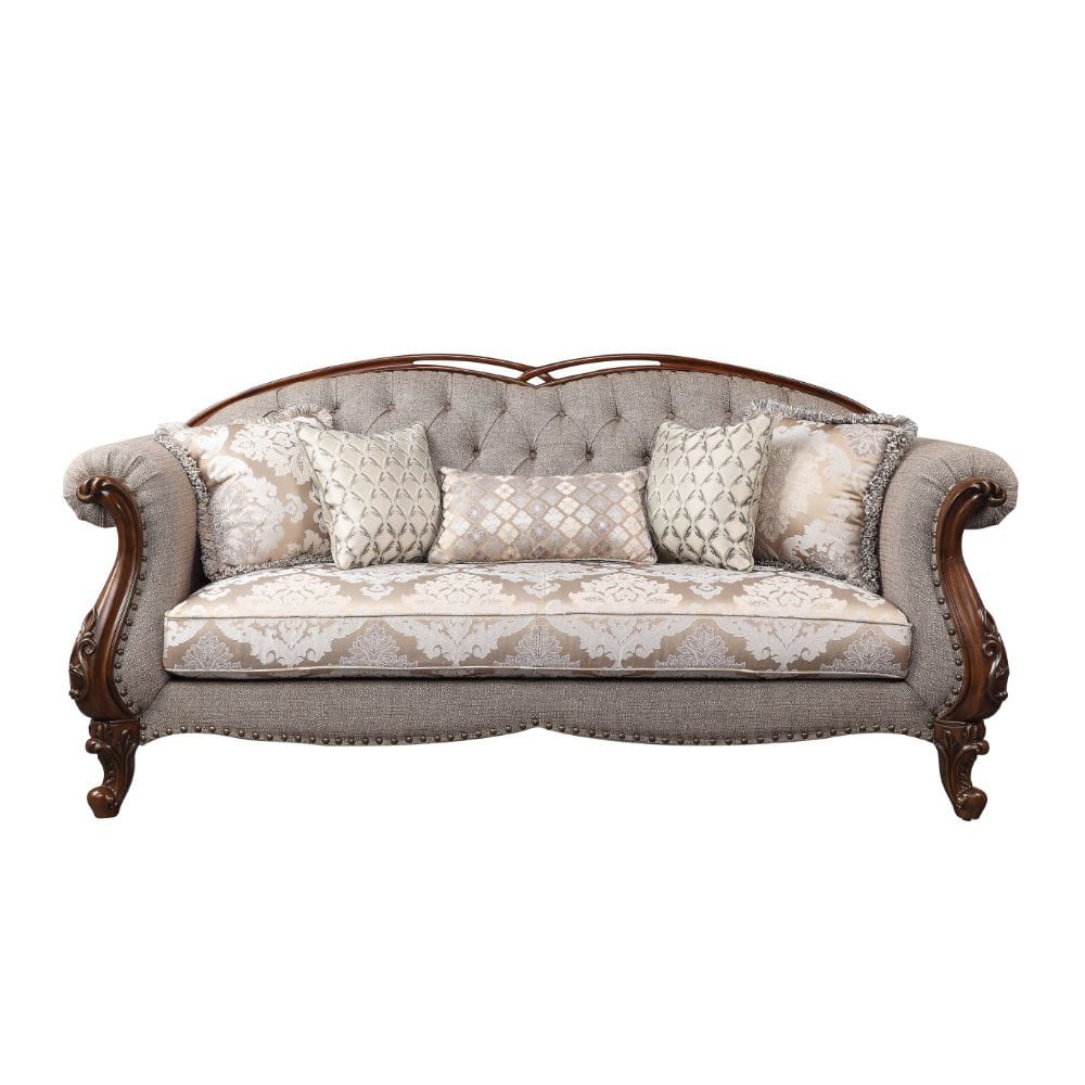 ACME Furniture - Miyeon - Sofa w/5 Pillows - Fabric & Cherry - 55365 view 2