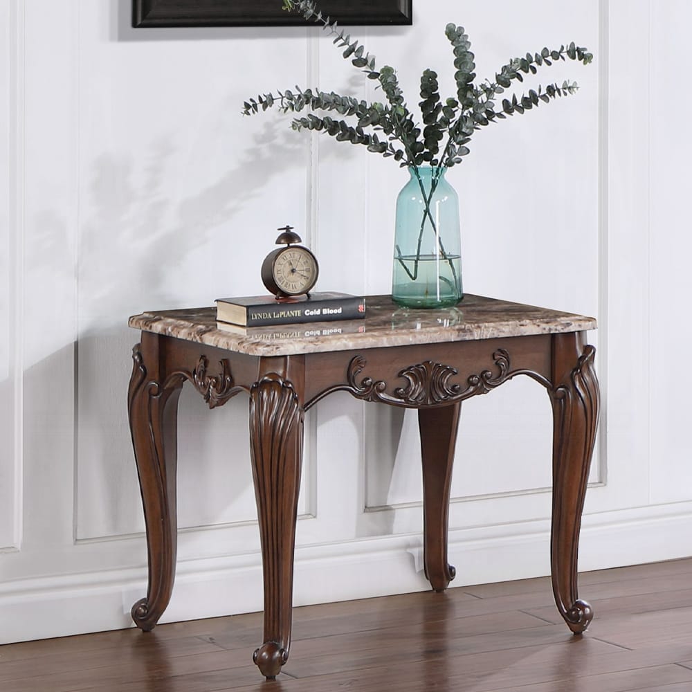 ACME Furniture - Nayla End Table - Natural Marble & Cherry Finish - LV02005 view 4
