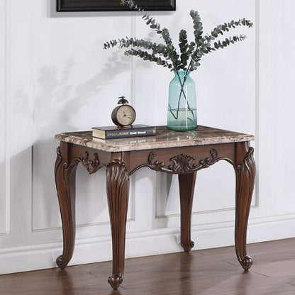 ACME Furniture - Nayla End Table - Natural Marble & Cherry Finish - LV02005 view 4