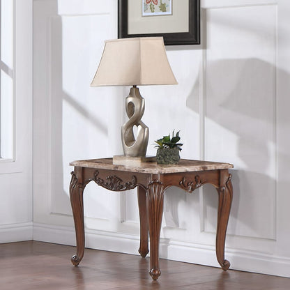 ACME Furniture - Nayla End Table - Natural Marble & Cherry Finish - LV02005 view 5