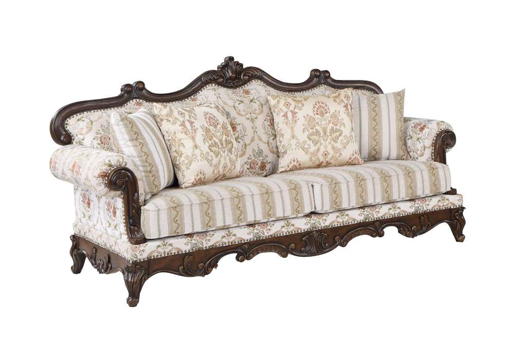 ACME Furniture - Nayla Sofa w/4 Pillows - Pattern & Walnut - LV01273