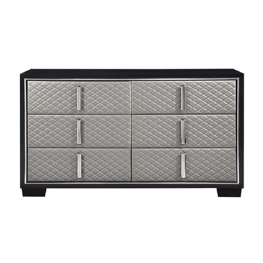 ACME Furniture - Nicola - Dresser - Silver Synthetic Leather & Black Finish - BD01430 view 2