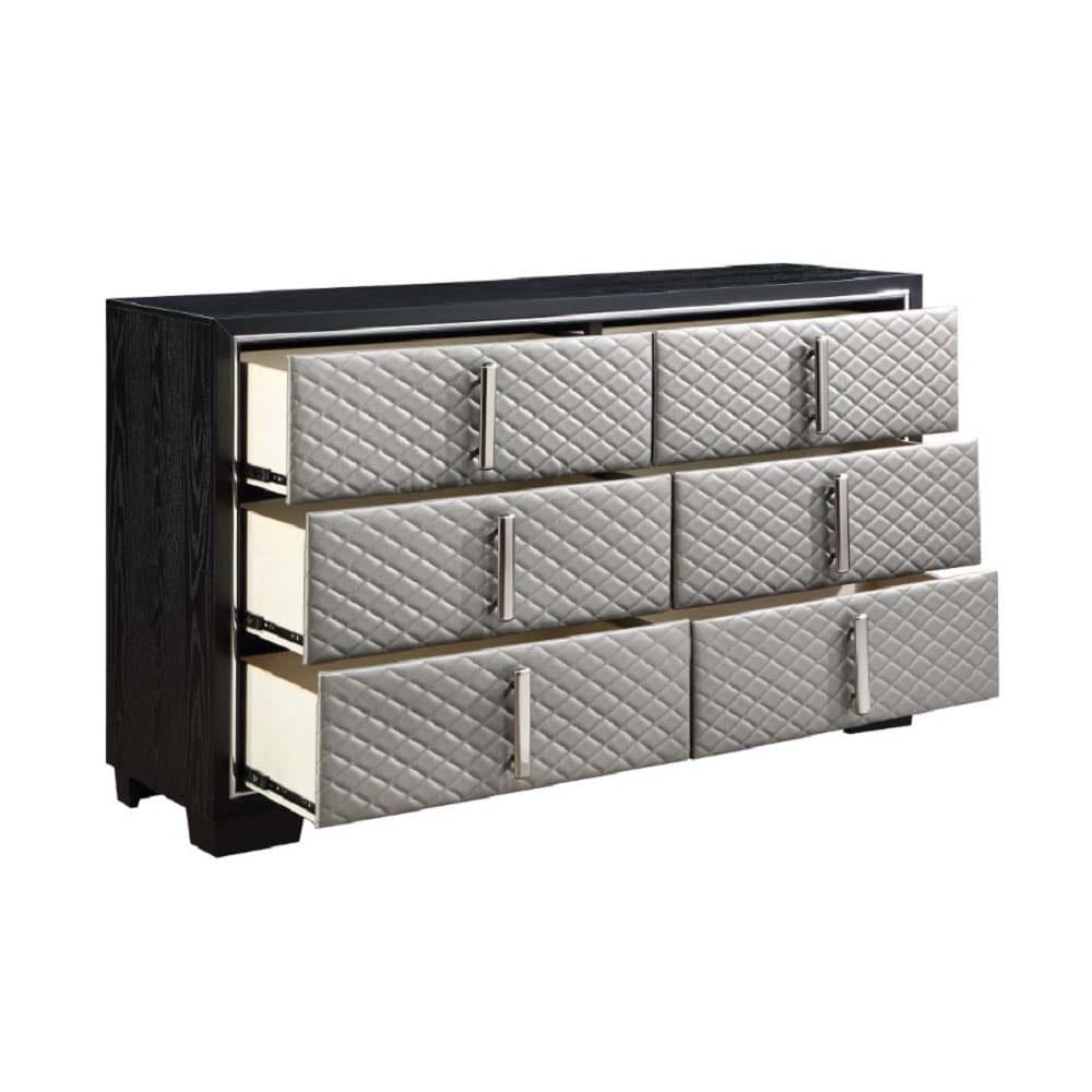ACME Furniture - Nicola - Dresser - Silver Synthetic Leather & Black Finish - BD01430 view 3