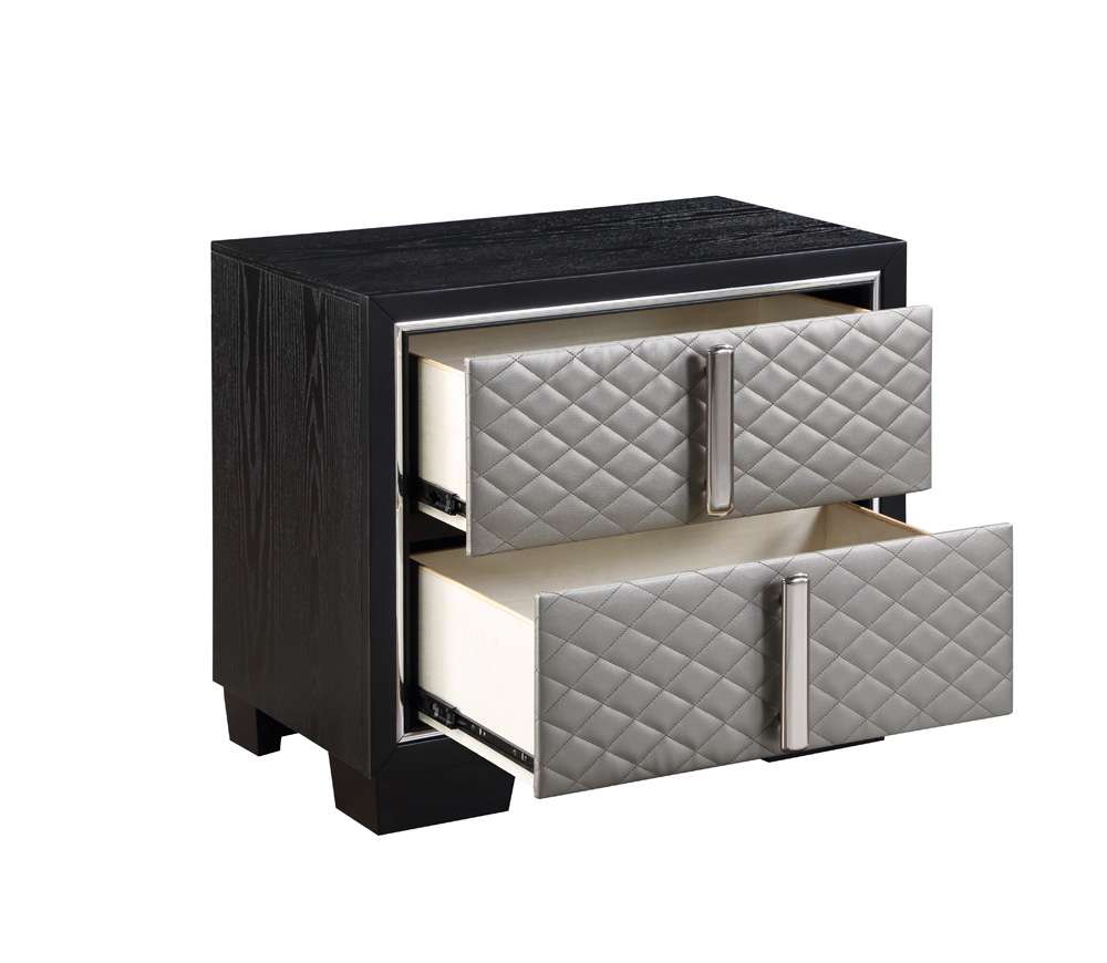 ACME Furniture - Nicola Nightstand - Silver Synthetic Leather & Black - BD01428 veiw 4