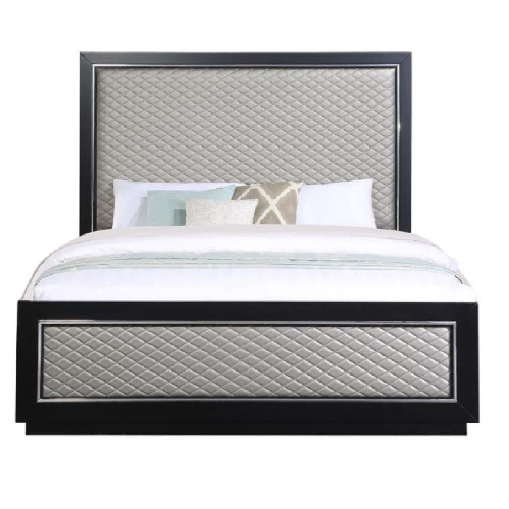 ACME Furniture - Nicola - Queen Bed  - Silver Synthetic Leather & Black Finish - BD01427Q view 2