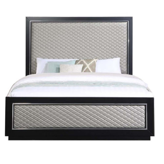 ACME Furniture - Nicola - Queen Bed  - Silver Synthetic Leather & Black Finish - BD01427Q view 2