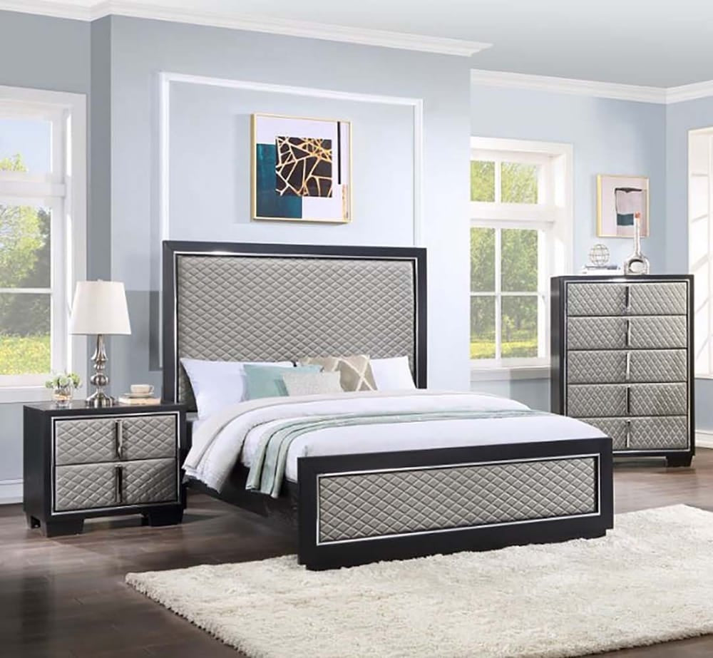 ACME Furniture - Nicola - Queen Bed  - Silver Synthetic Leather & Black Finish - BD01427Q view 5