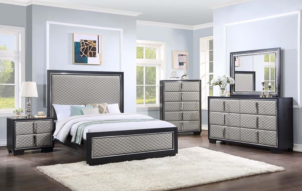 ACME Furniture - Nicola - Queen Bed  - Silver Synthetic Leather & Black Finish - BD01427Q view 6