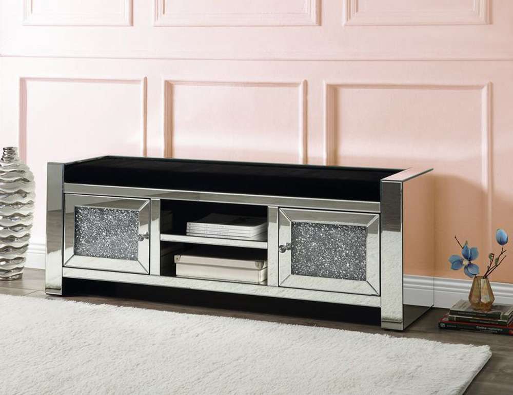 ACME Furniture - Noralie Bench w/Storage - Mirrored & Faux Diamonds - AC00539 veiw 1