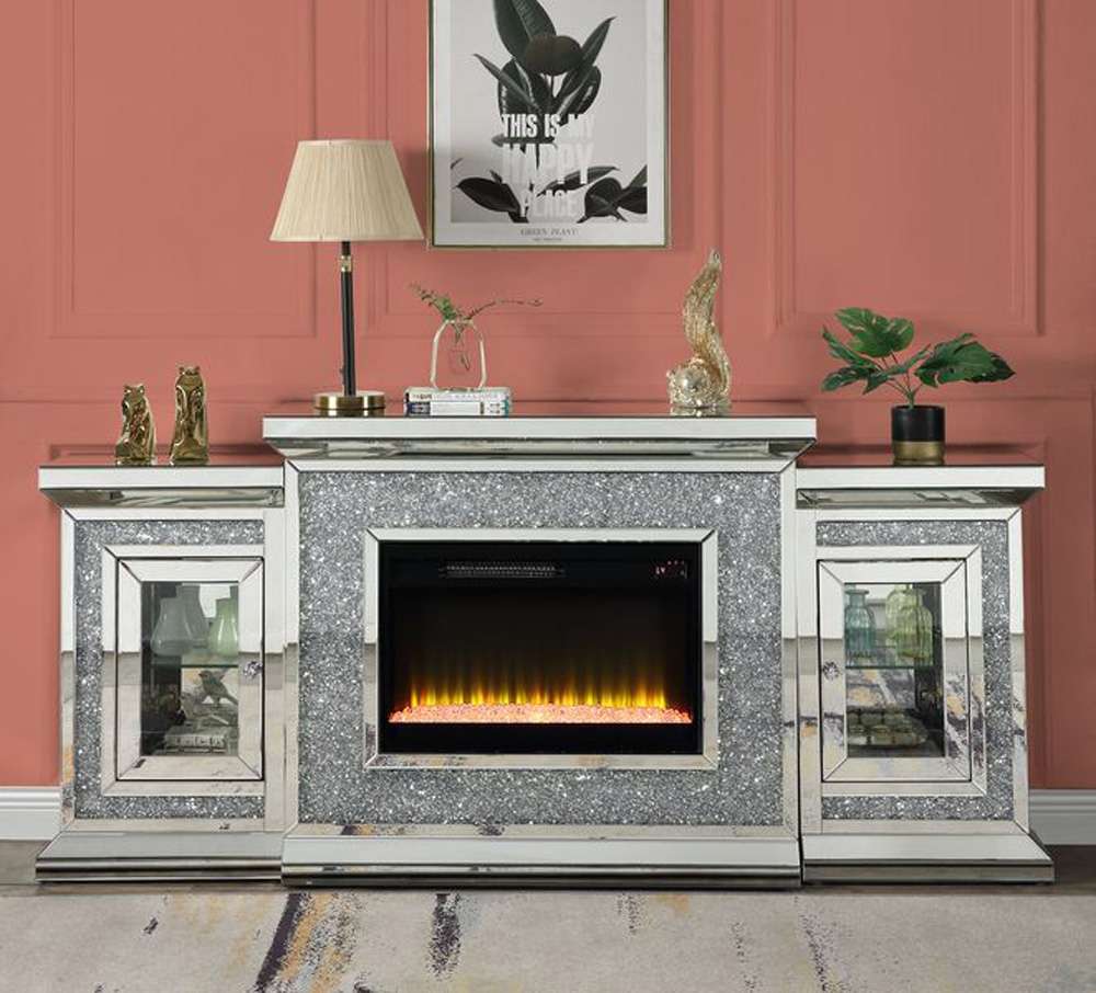 ACME Furniture - Noralie Fireplace w/LED - Mirrored & Faux Diamonds - AC00522 veiw 1