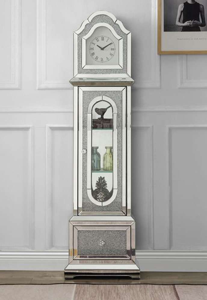 ACME Furniture - Noralie Grandfather Clock w/LED - Mirrored & Faux Diamonds - AC00347 veiw 1