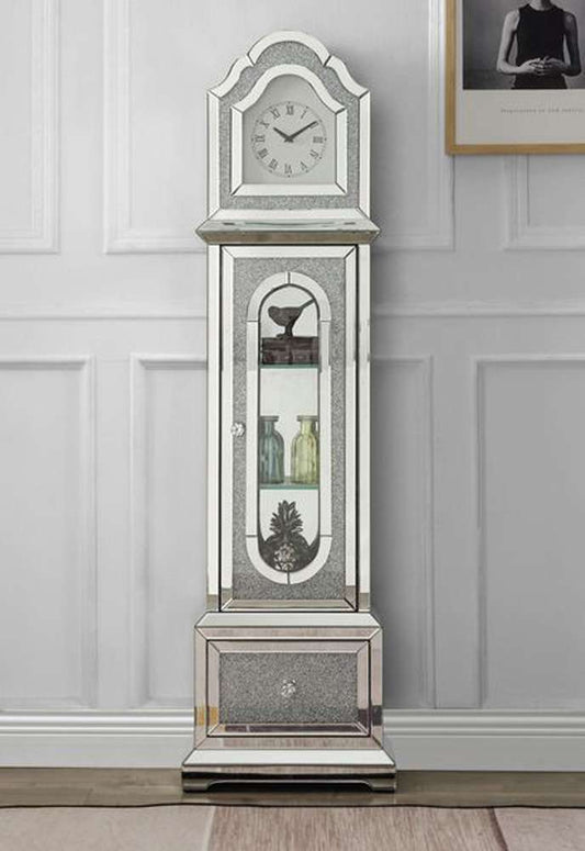 ACME Furniture - Noralie Grandfather Clock w/LED - Mirrored & Faux Diamonds - AC00347 veiw 1