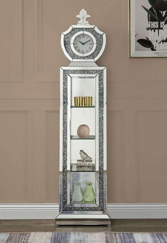 ACME Furniture - Noralie Grandfather Clock w/LED - Mirrored & Faux Diamonds - AC00351 veiw 1