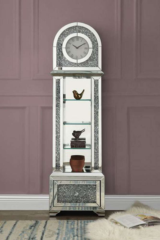 ACME Furniture - Noralie Grandfather Clock w/LED - Mirrored & Faux Diamonds - AC00353 veiw 1