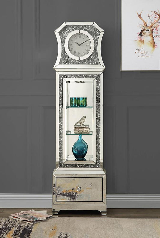 ACME Furniture - Noralie Grandfather Clock w/LED - Mirrored & Faux Diamonds - AC00350 veiw 1