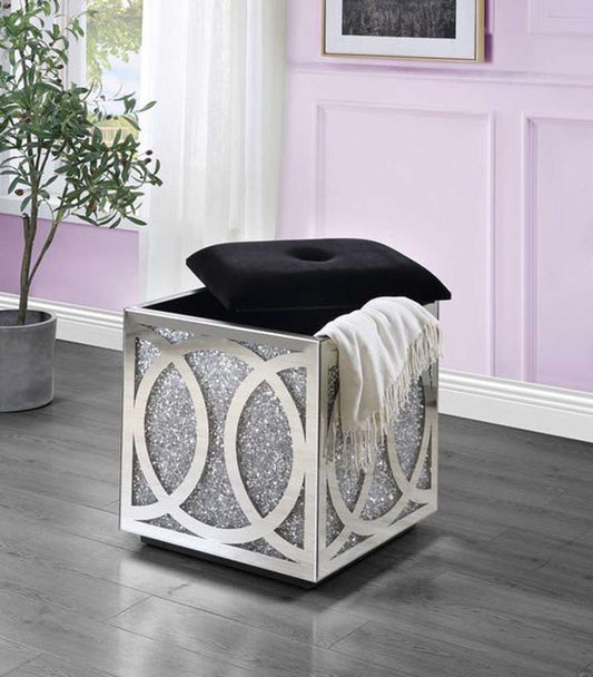 ACME Furniture - Noralie Ottoman w/Storage - Mirrored & Faux Diamonds - AC00529 veiw 1