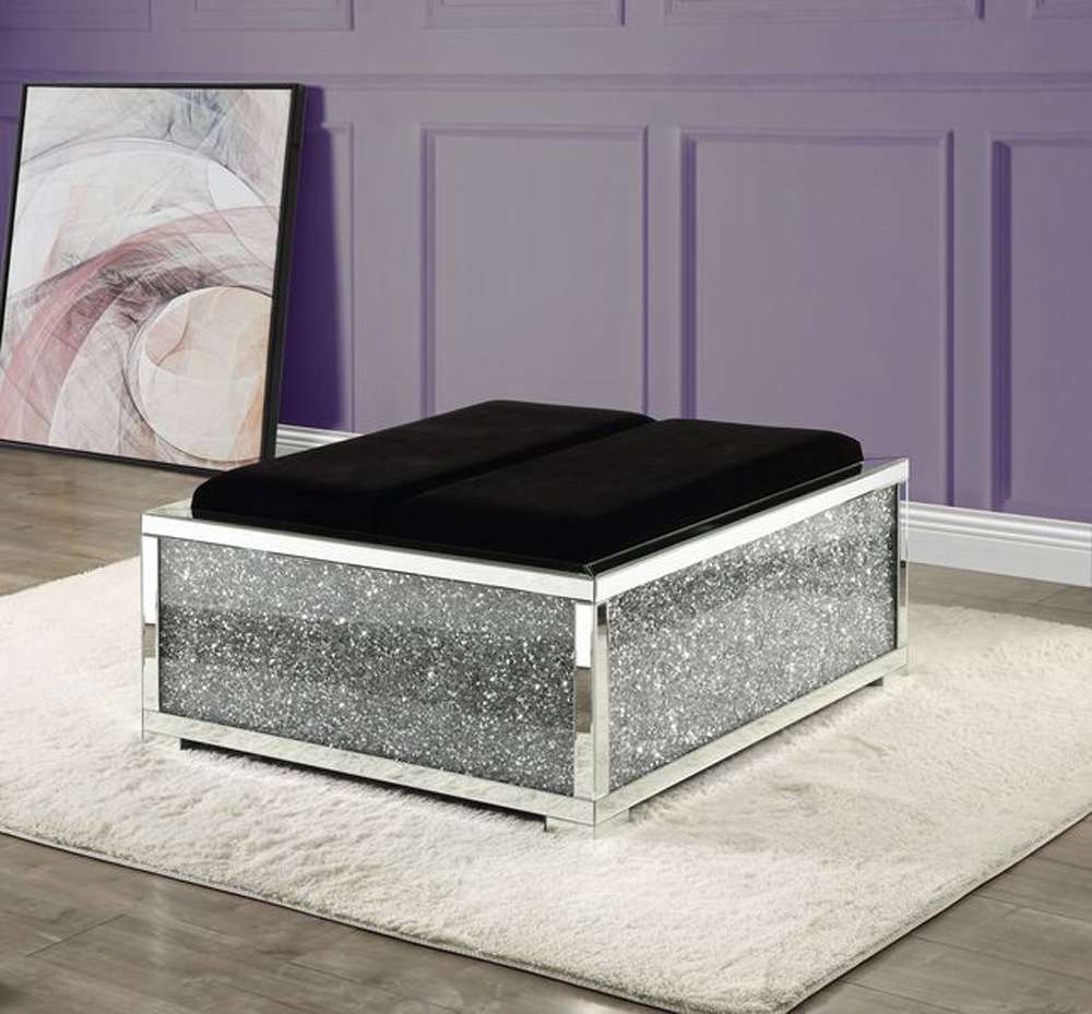 ACME Furniture - Noralie Ottoman w/Storage - Mirrored & Faux Diamonds - AC00531 veiw 1