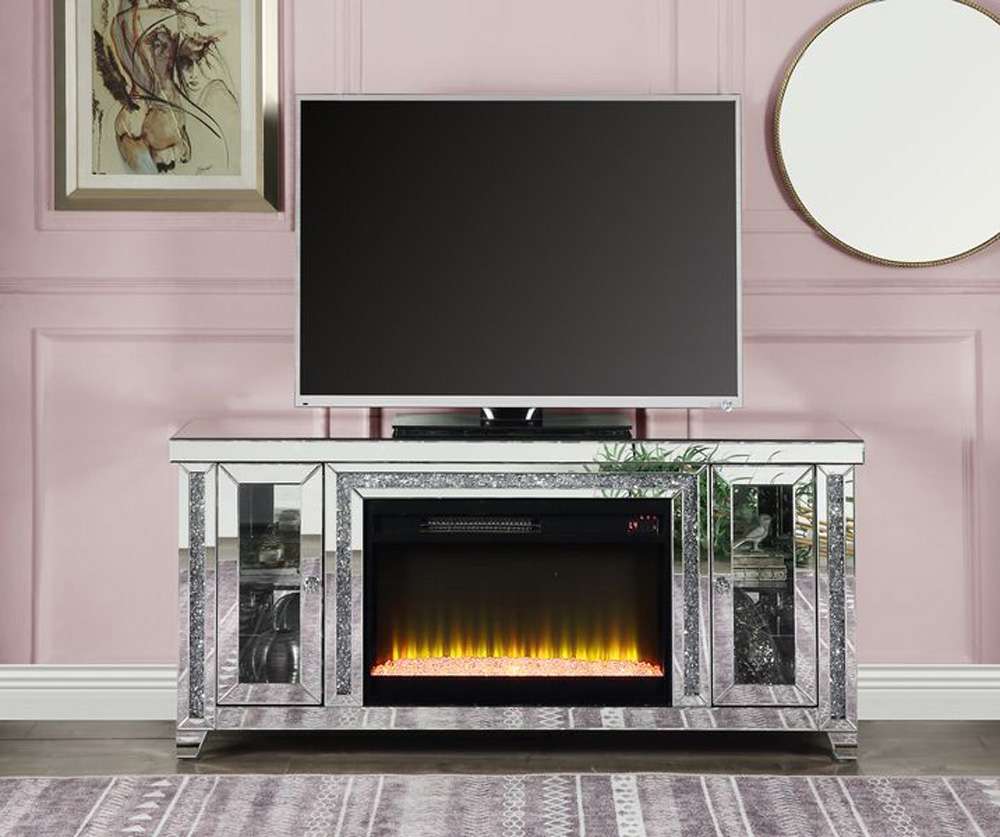 ACME Furniture - Noralie TV Stand w/Fireplace & LED - Mirrored & Faux Diamonds - LV00315 view 9