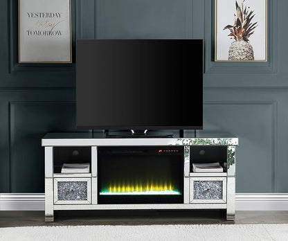ACME Furniture - Noralie TV Stand w/Fireplace - Mirrored & Faux Diamonds - LV00313 view 2