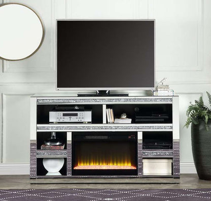 ACME Furniture - Noralie TV Stand w/Fireplace - Mirrored & Faux Diamonds - LV00311 veiw 2