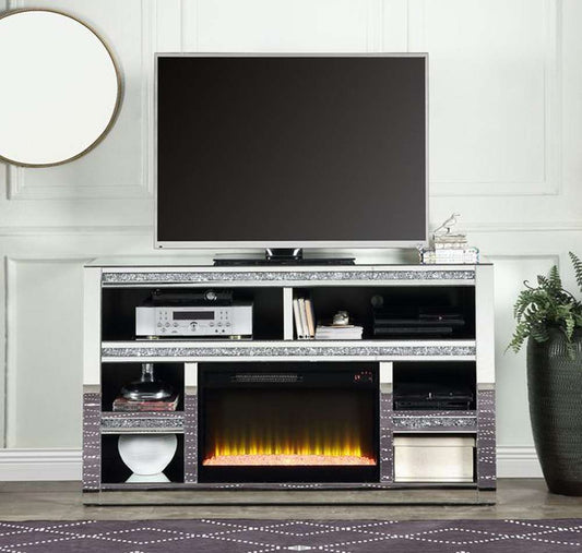 ACME Furniture - Noralie TV Stand w/Fireplace - Mirrored & Faux Diamonds - LV00311 veiw 2