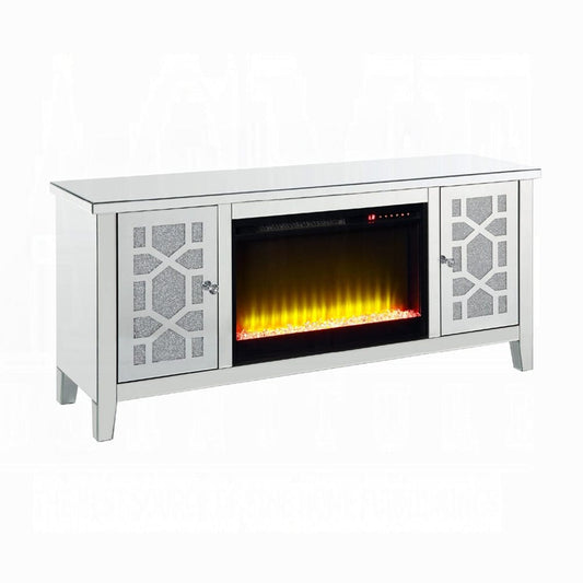 ACME Furniture - Noralie TV Stand w/Fireplace - Mirrored & Faux Diamonds - LV00312 view 1