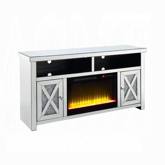 ACME Furniture - Noralie TV Stand w/Fireplace - Mirrored & Faux Diamonds - LV00318 view 1