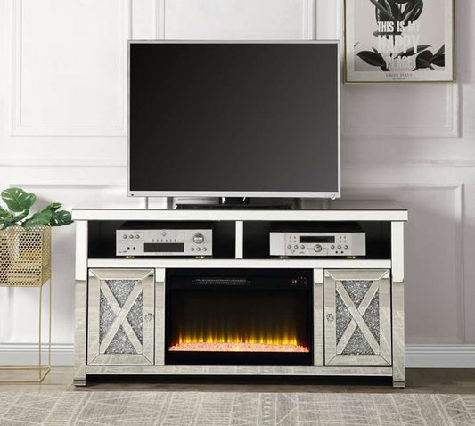 ACME Furniture - Noralie TV Stand w/Fireplace - Mirrored & Faux Diamonds - LV00318 view 2