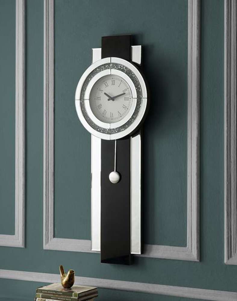 ACME Furniture - Noralie Wall Clock - Black - Mirrored & Faux Diamonds - AC00424 veiw 1