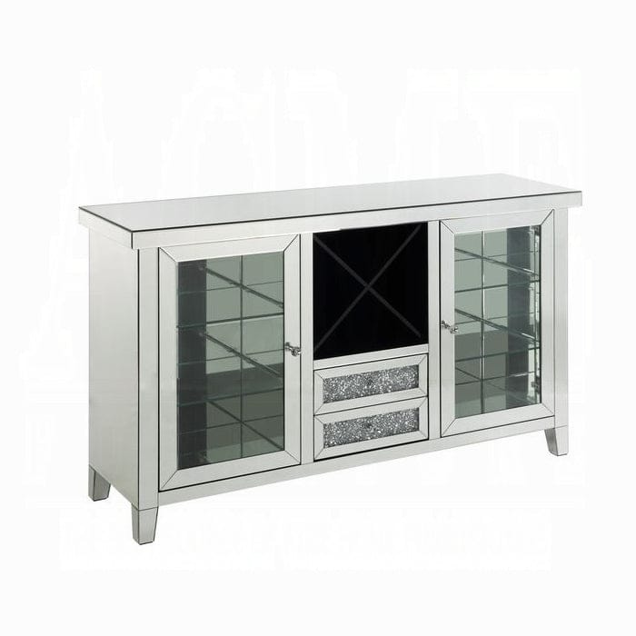 ACME Furniture - Noralie Wine Cabinet w/LED - Mirrored & Faux Diamonds - AC00525 view 1