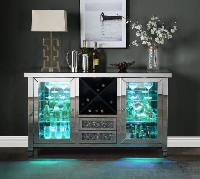 ACME Furniture - Noralie Wine Cabinet w/LED - Mirrored & Faux Diamonds - AC00525 view 3