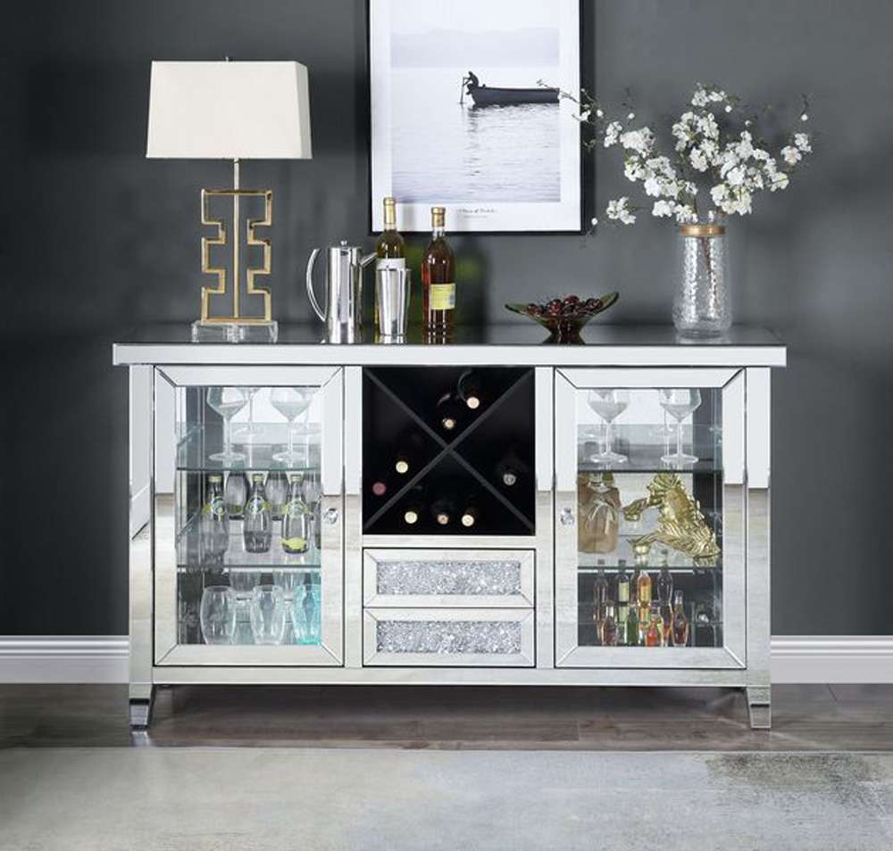 ACME Furniture - Noralie Wine Cabinet w/LED - Mirrored & Faux Diamonds - AC00525 view 4