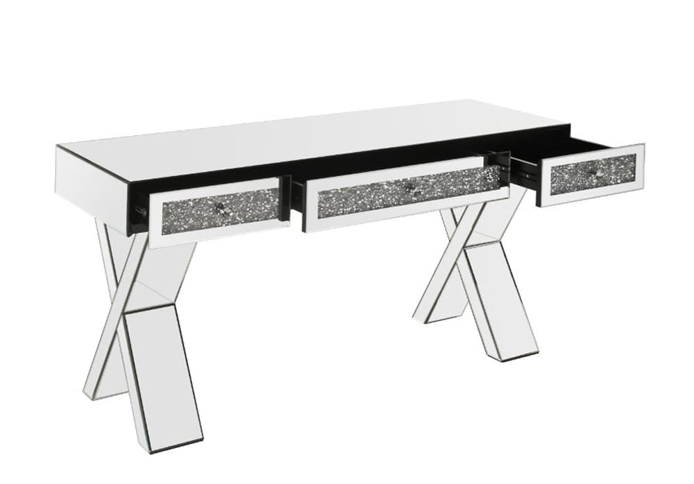 ACME Furniture - Noralie - Writing Desk - Clear Glass, Mirrored & Faux Diamonds - 93116 view 3
