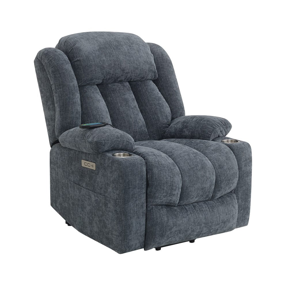 ACME Furniture - Omarion - Power Recliner w/Lift, Heating & Massage - Blue Chenille - LV02996A view 1