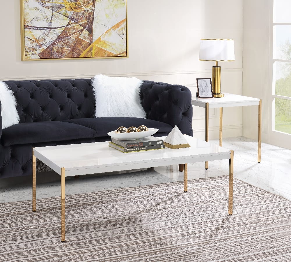 ACME Furniture - Otrac End Table - White & Gold - LV00035 view 3