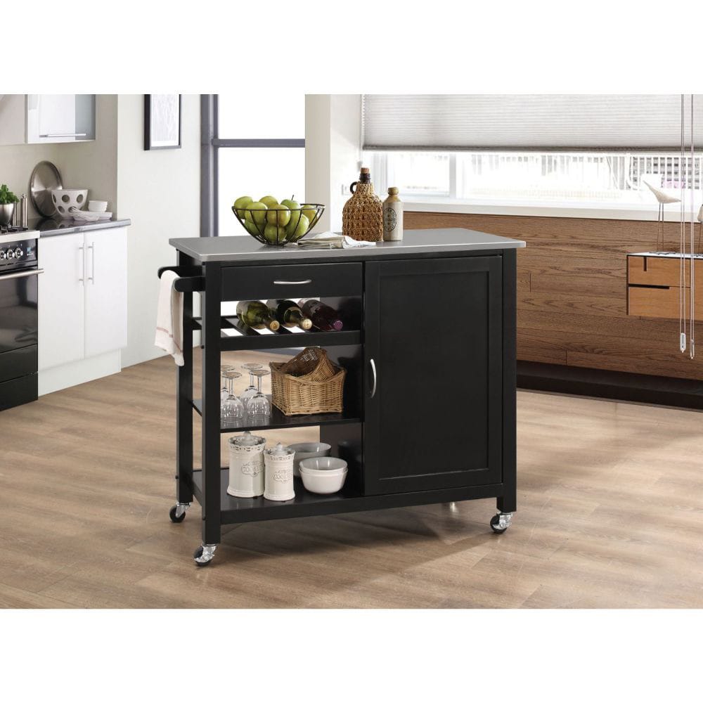 ACME Furniture - Ottawa - Kitchen Cart - Stainless Steel & Black - 98317 view 2