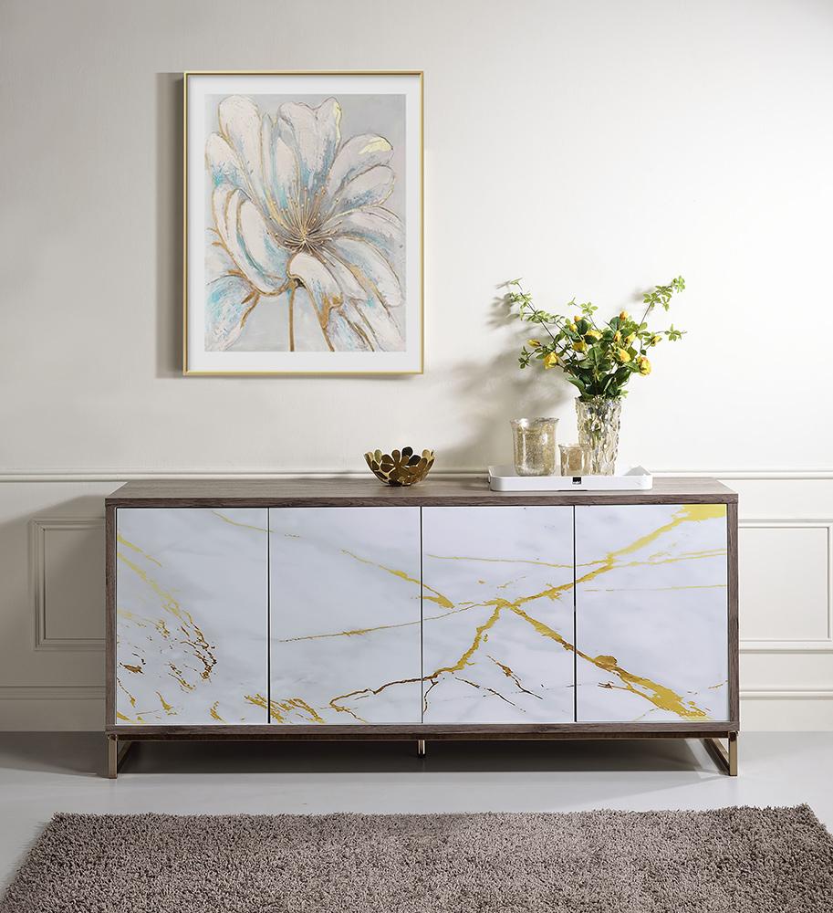 ACME Furniture - Paavan Console Cabinet - White Marble Paint, Oak & Champagne - AC02343 veiw 1