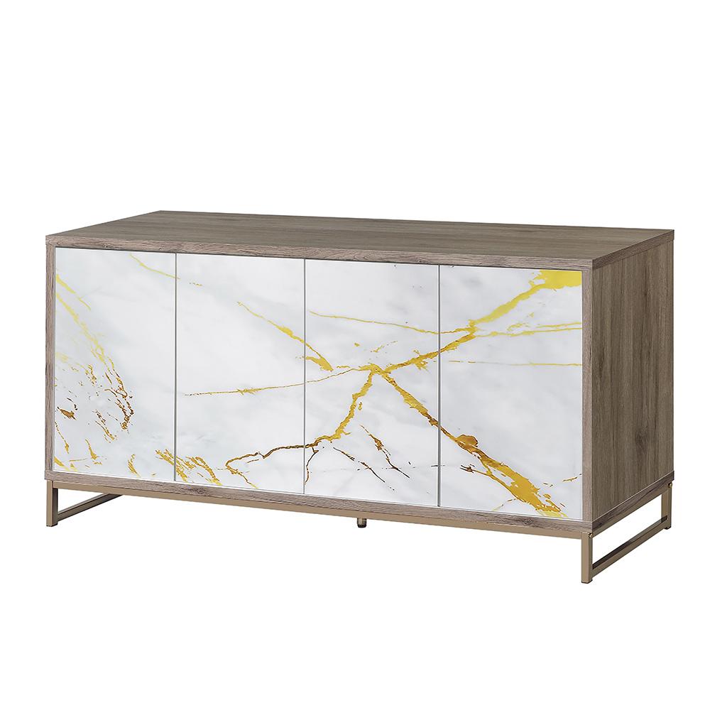 ACME Furniture - Paavan Console Cabinet - White Marble Paint, Oak & Champagne - AC02343 veiw 2