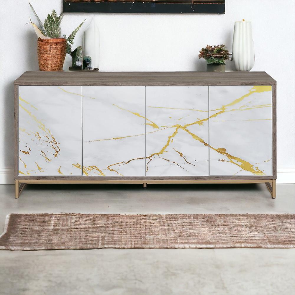ACME Furniture - Paavan Console Cabinet - White Marble Paint, Oak & Champagne - AC02343 veiw 5
