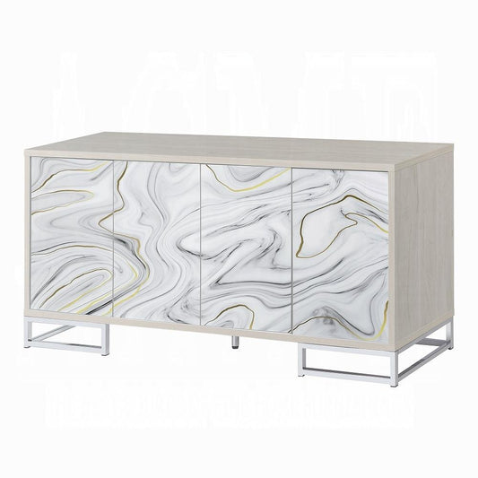 ACME Furniture - Panos Console Cabinet - White Marble Paint & Chrome Finish - AC02344 veiw 1