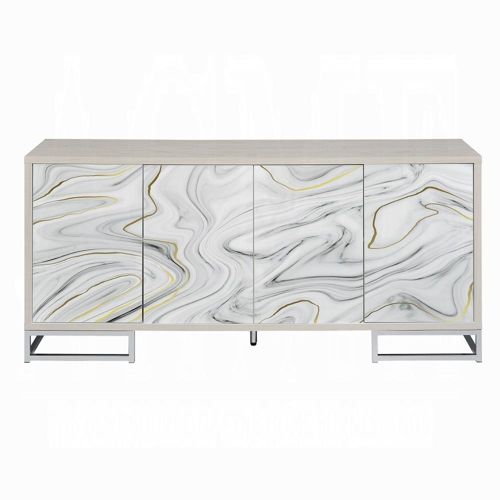 ACME Furniture - Panos Console Cabinet - White Marble Paint & Chrome Finish - AC02344 veiw 2