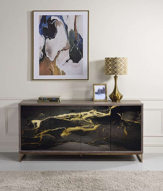 ACME Furniture - Payo Console Cabinet - Black Marble Paint - Oak & Champagne - AC02342 veiw 1