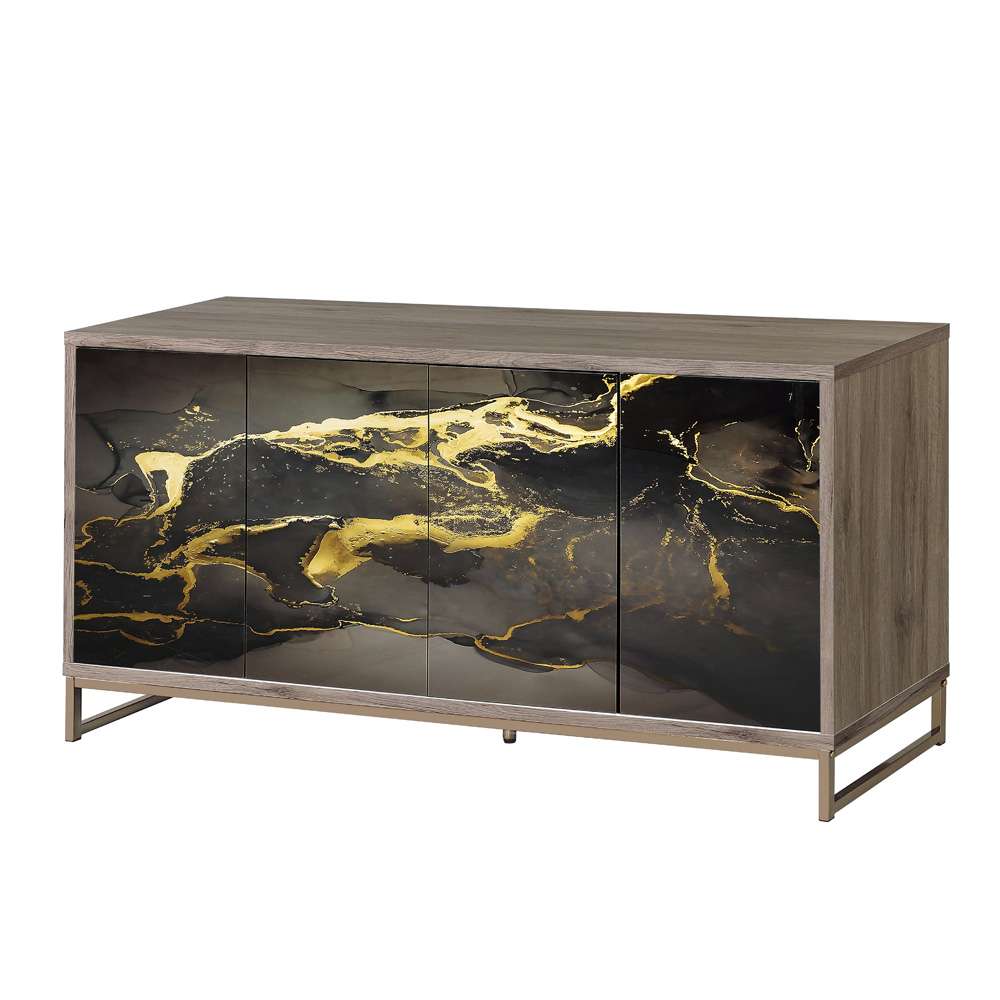 ACME Furniture - Payo Console Cabinet - Black Marble Paint - Oak & Champagne - AC02342 veiw 2