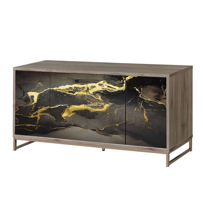ACME Furniture - Payo Console Cabinet - Black Marble Paint - Oak & Champagne - AC02342 veiw 2