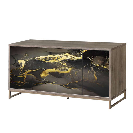 ACME Furniture - Payo Console Cabinet - Black Marble Paint - Oak & Champagne - AC02342 veiw 2